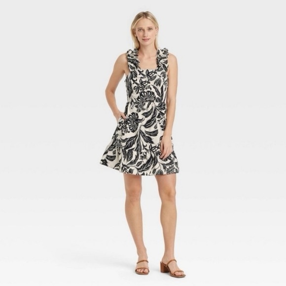 NWOT - Who What Wear - Black/Tan open back print dress - Picture 1 of 7